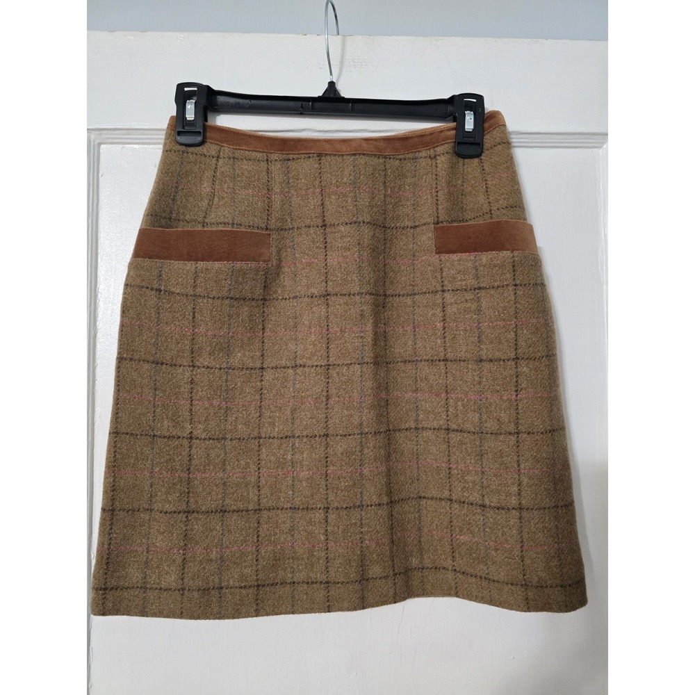 Joules Brown Tweed Mini Skirt with Subtle Pink Windowpane